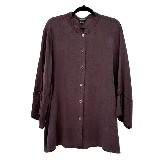 Citron Santa Monica Silk Blend Textured Brown Tunic Blouse 1X XL Top - Picture 2 of 10